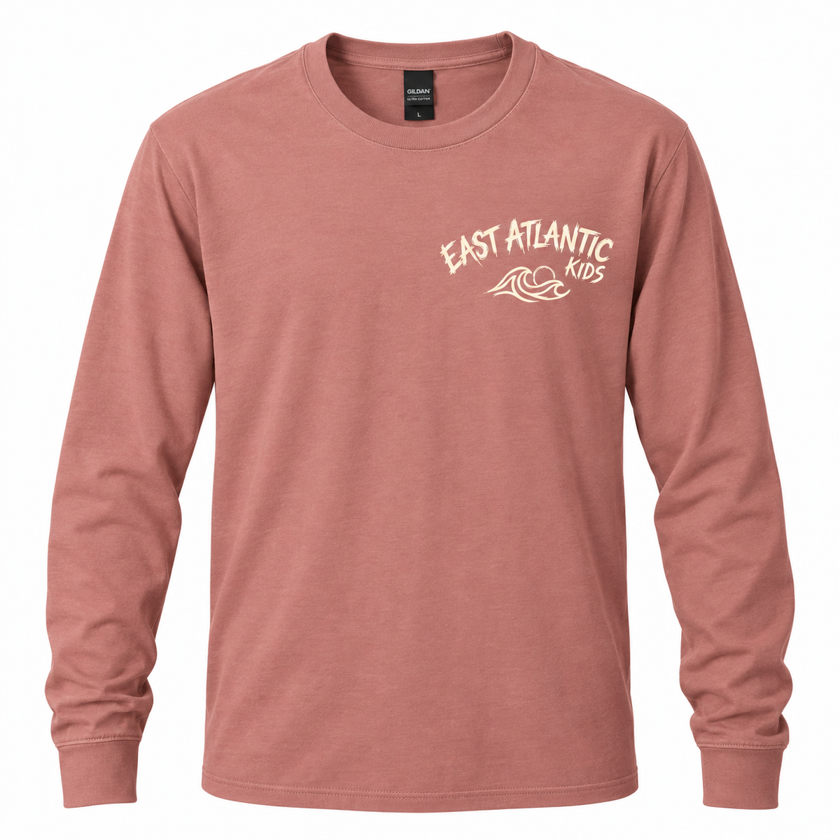 Front view of a unisex long sleeve T-shirt with a classic crew neck.
