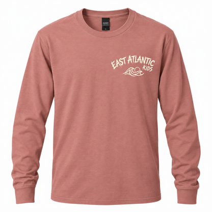 Front view of a unisex long sleeve T-shirt with a classic crew neck.