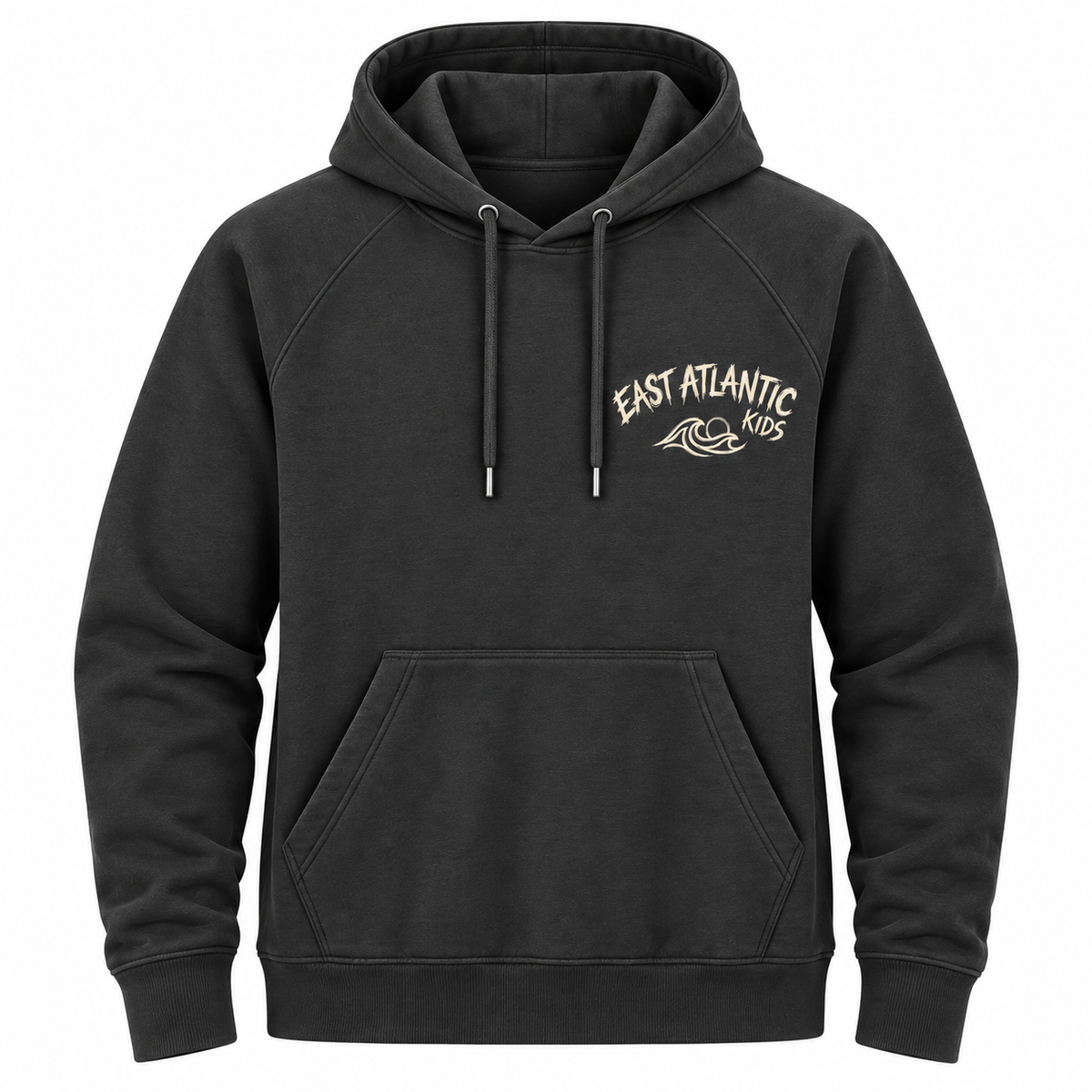 Front view of a casual hoodie with a classic pullover design.