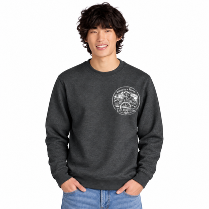 Front view of a crew neck sweatshirt with long sleeves and a ribbed neckline.