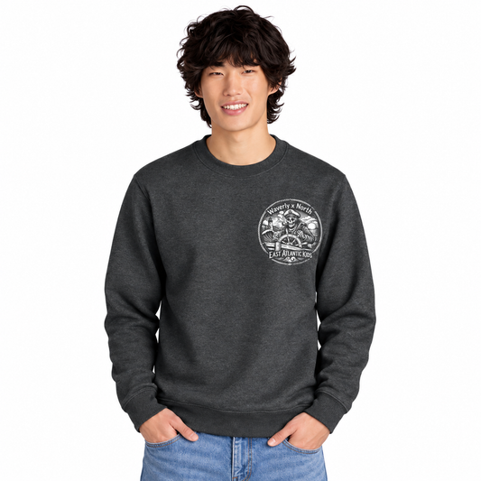 Front view of a crew neck sweatshirt with long sleeves and a ribbed neckline.