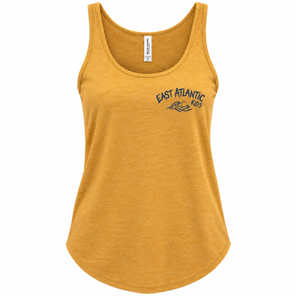 Close-up of a women's tank top highlighting its neckline, fabric, and stitching details.
