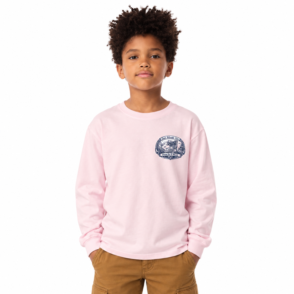 Kids wearing a comfortable long sleeve T-shirt with a classic design.