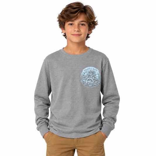 Kids' long sleeve T-shirt featuring a classic crew neck and relaxed fit.